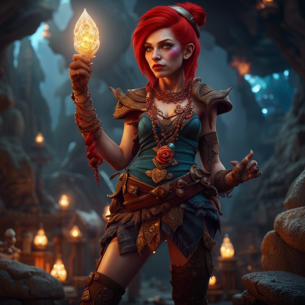 Fantasy Rock Gnome Sorcerer Exotic Dancer in Detailed Painti...