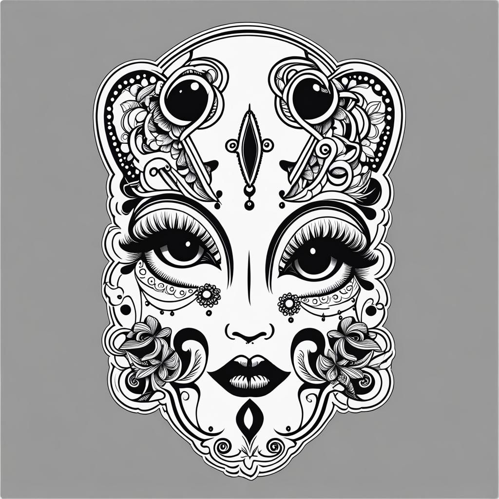 Monochrome Pareidolia Line Art Sticker Set