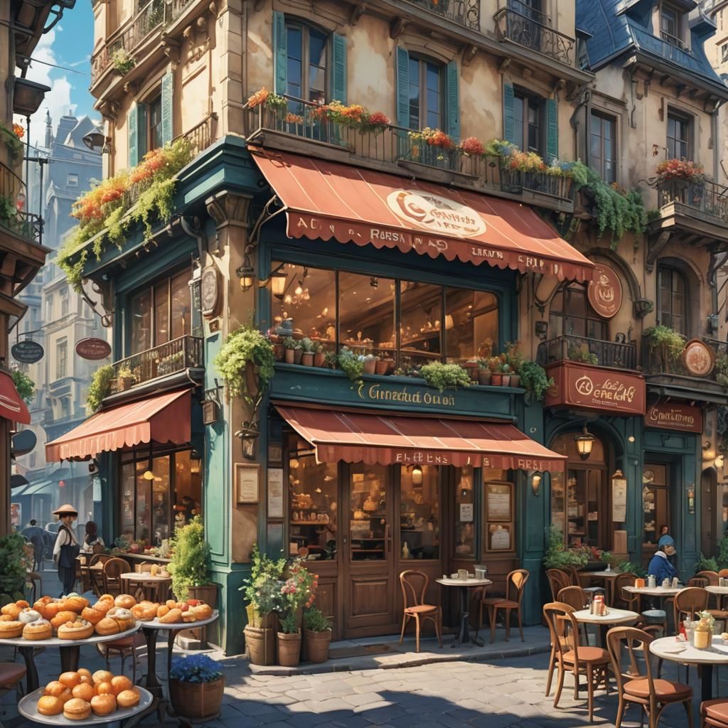 Studio Ghibli Watercolor French Pastry Cafe