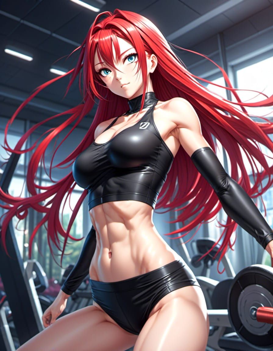 Anime Girl with Red Hair at the Gym