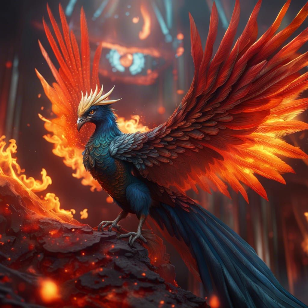 Fiery Phoenix Bird: Detailed Fantasy Art