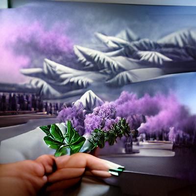 Lilac and Evergreen Trees in Matte Painting Style