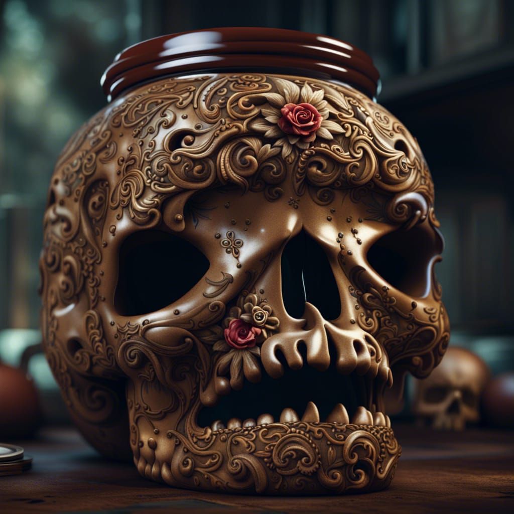 Dramatic Skull Cookie Jar Digital Painting