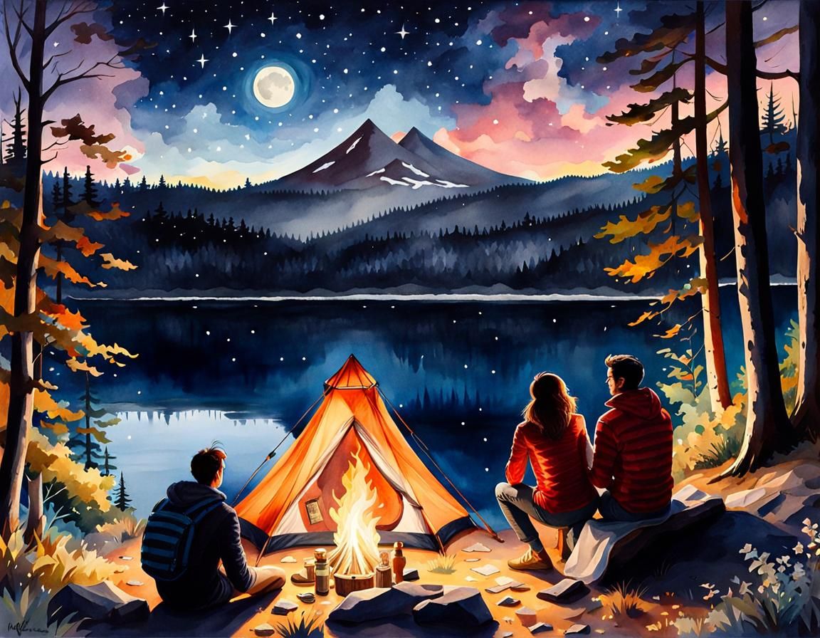 Magical Forest Campfire Under a Starry Sky