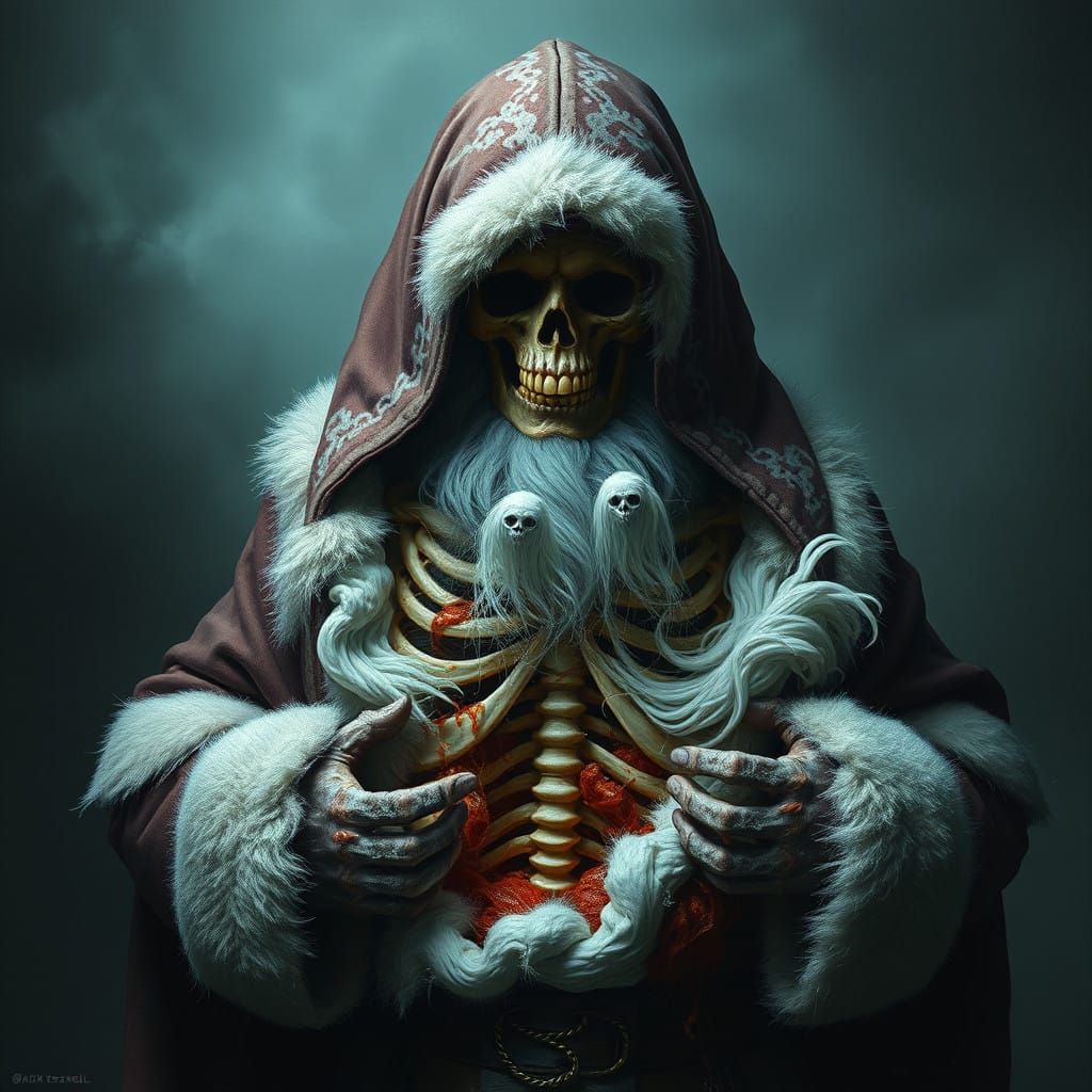Gothic Santa's Haunting Skeleton Revealed in Dark Dreamscape