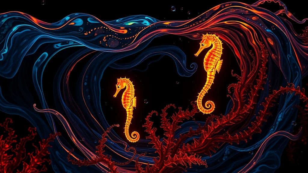 Bioluminescent Seahorses in Neon Kelp Forest