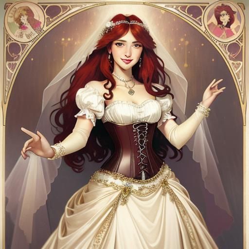 Elegant Woman Dancing in Moonlight, Alphonse Mucha Style