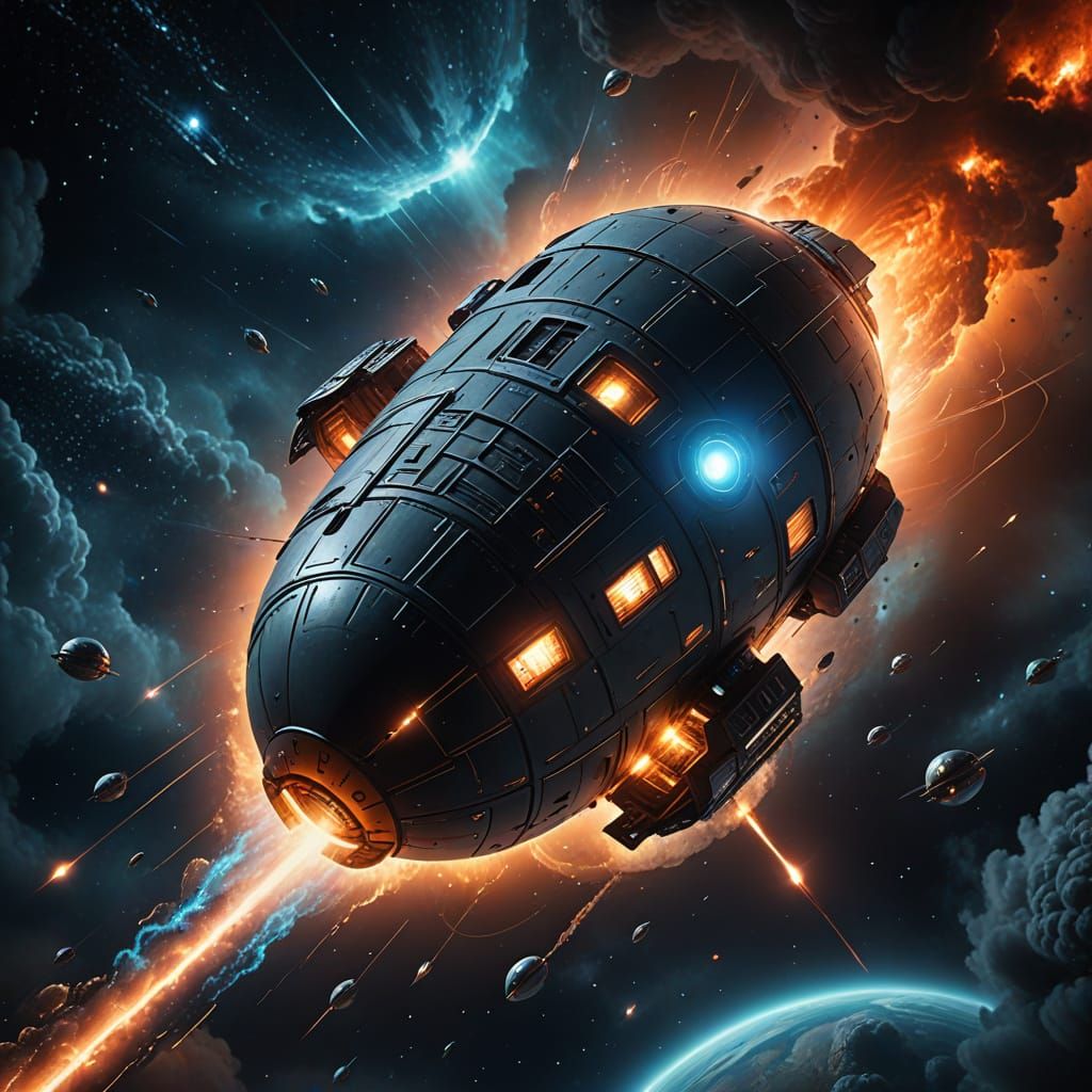 Glowing Space Capsule in Starry Sky: Sci-Fi Art