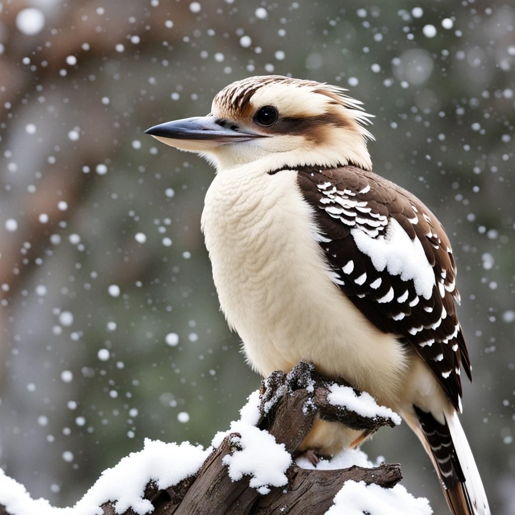 Kookaburra Bird Perched in a Snowy Scene