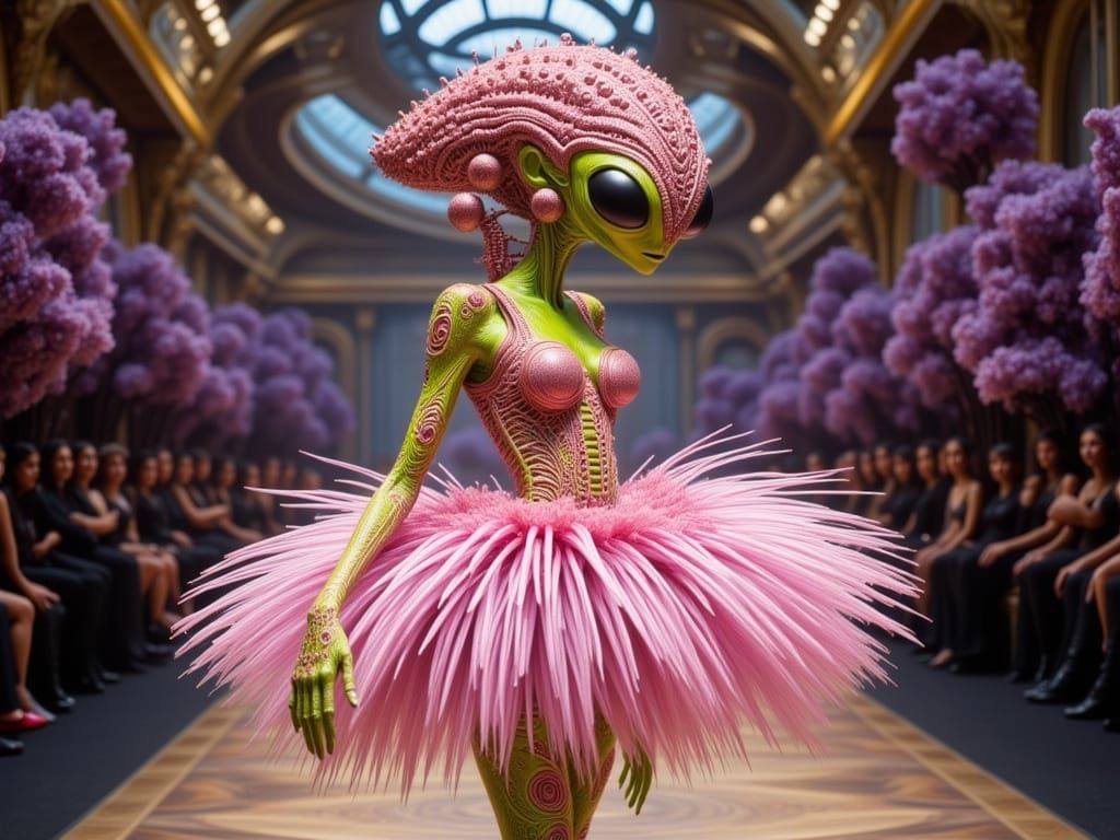 Ethereal Alien Fashionista Struts Down Parisian Catwalk