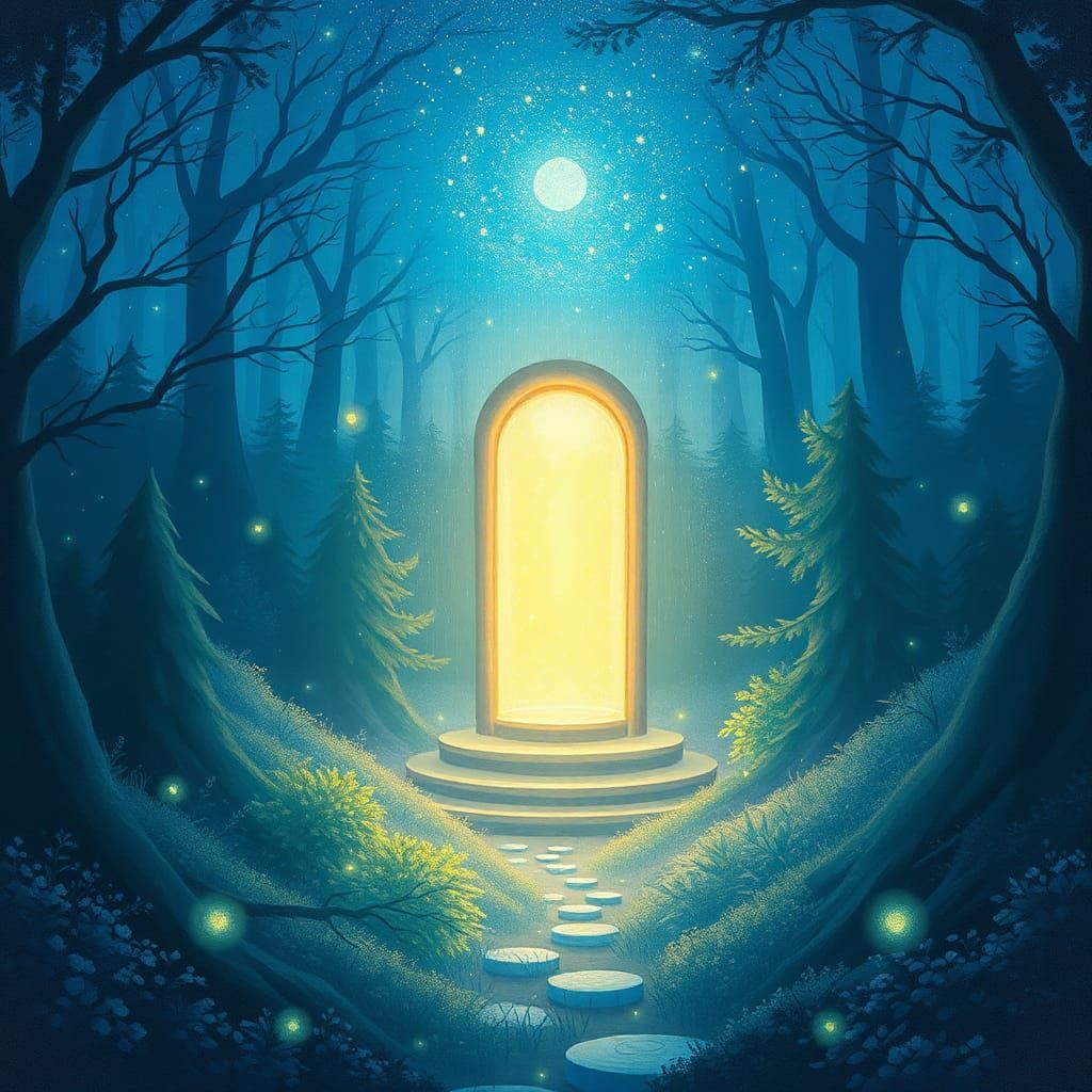 Mystical Teleporter in Enchanted Forest at Night