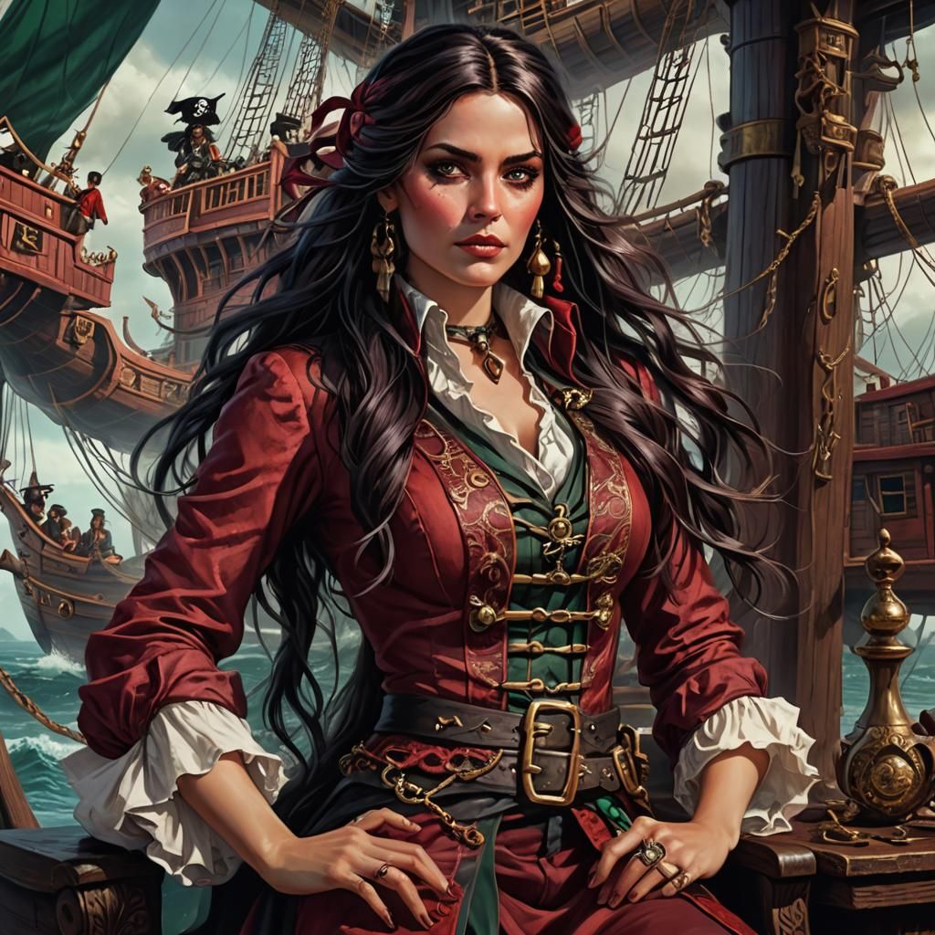 Pirate Woman with Snakes, Detailed Matte Painting
