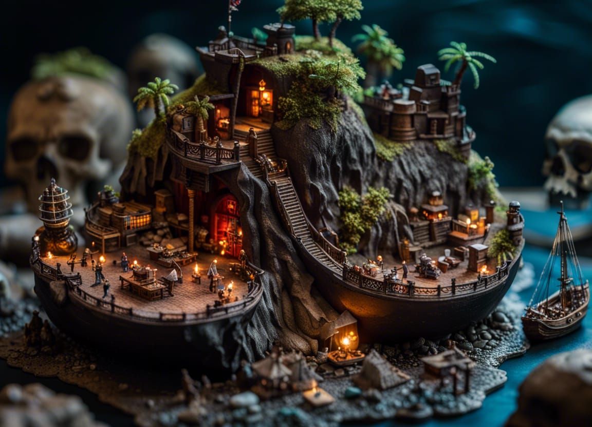 Pirate Cove Miniature with Skull Island and Volcano