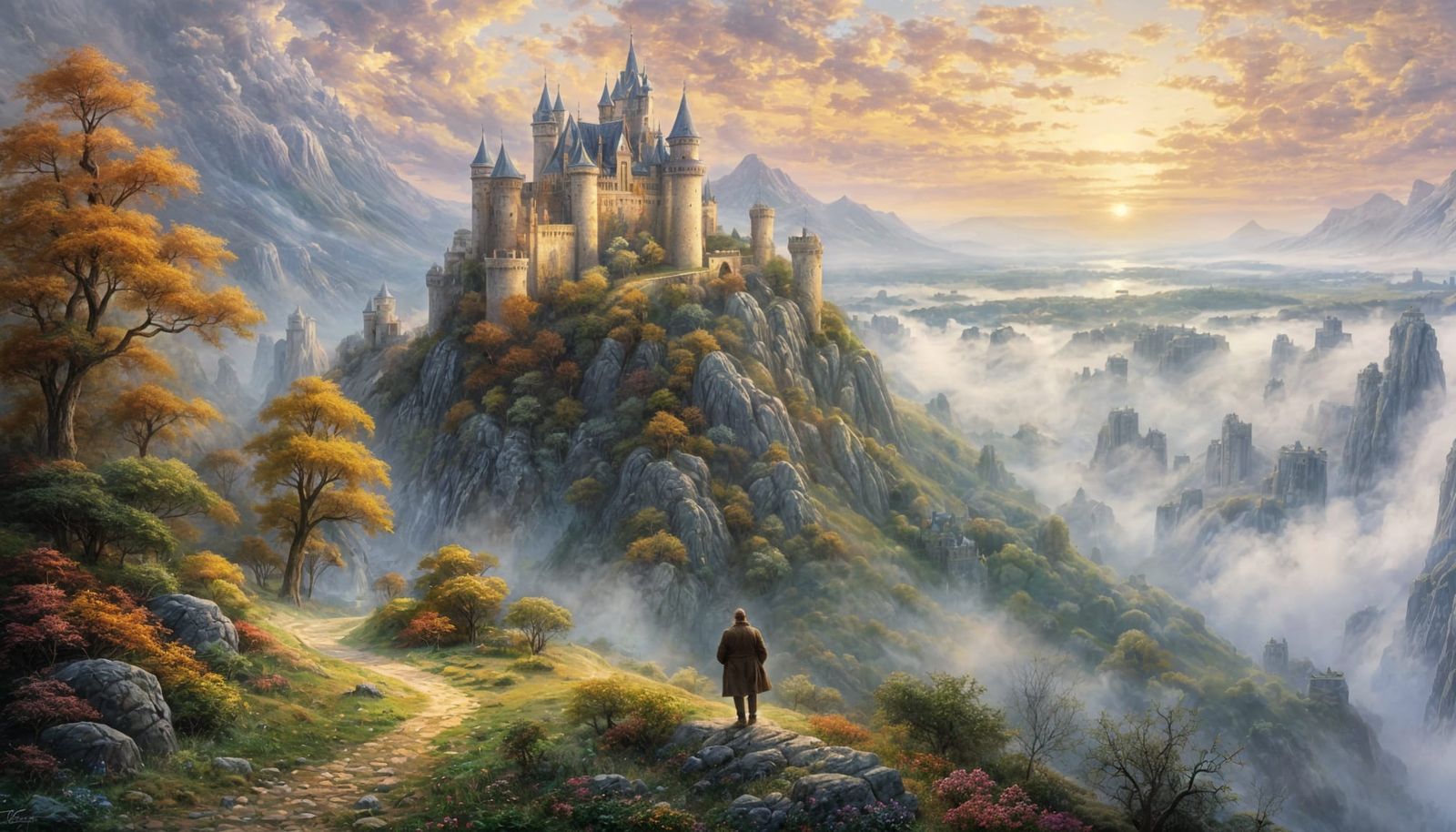 Castle and Bearded Man in Fantasy Style