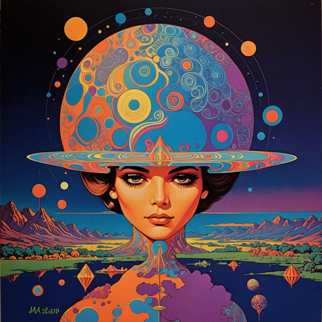 Psychedelic Rock Concert Poster in Vibrant Colors and Swirli...