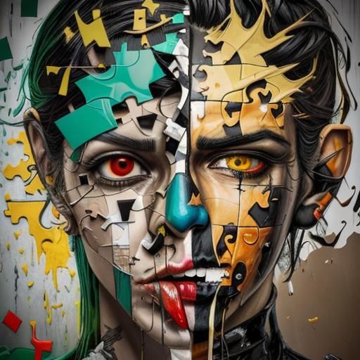 Fragmented Male Face in Digital Collage Style