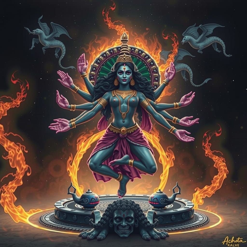Cosmic Goddess Kali in Fiery Dance