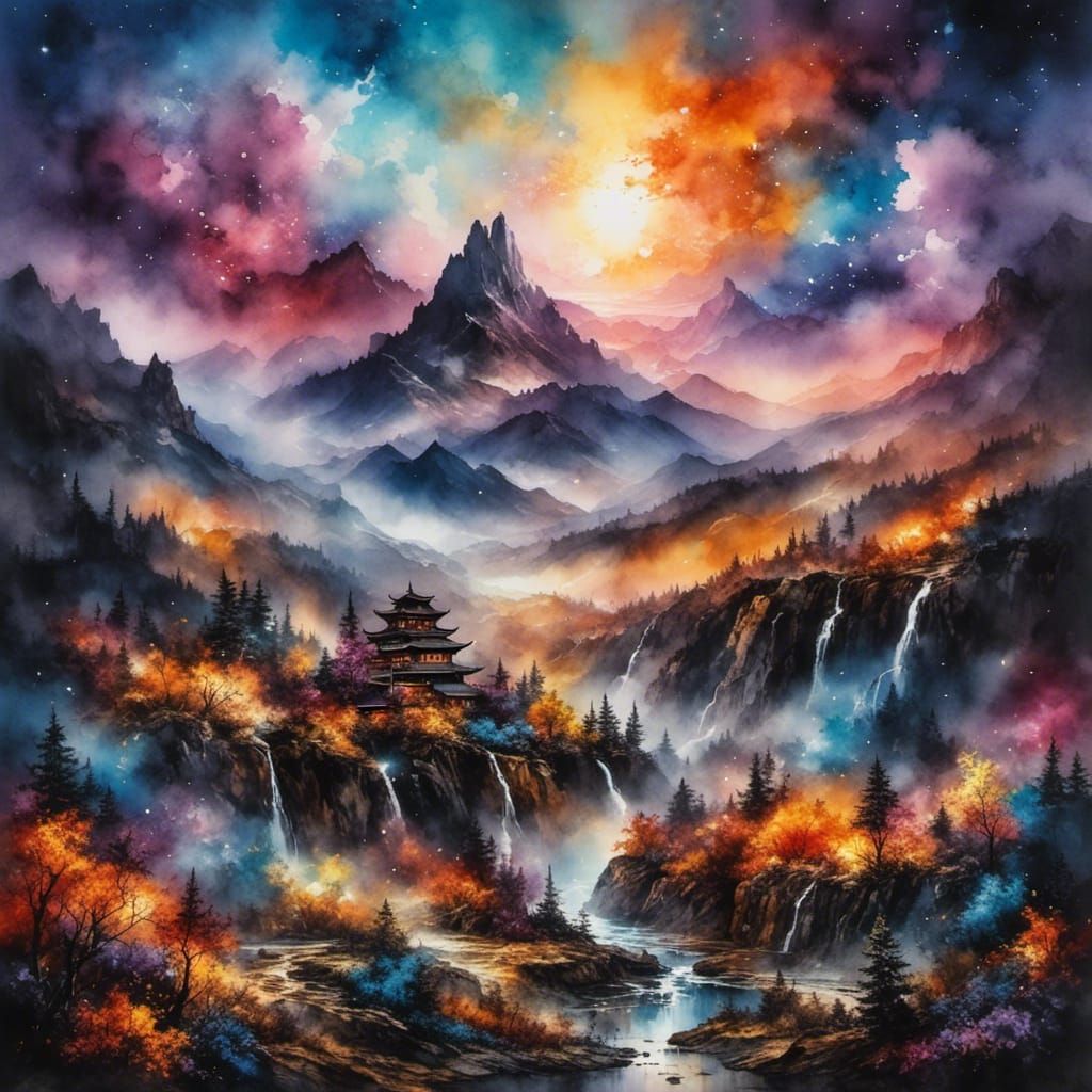 Cosmic Lightning Dream in Watercolor Style