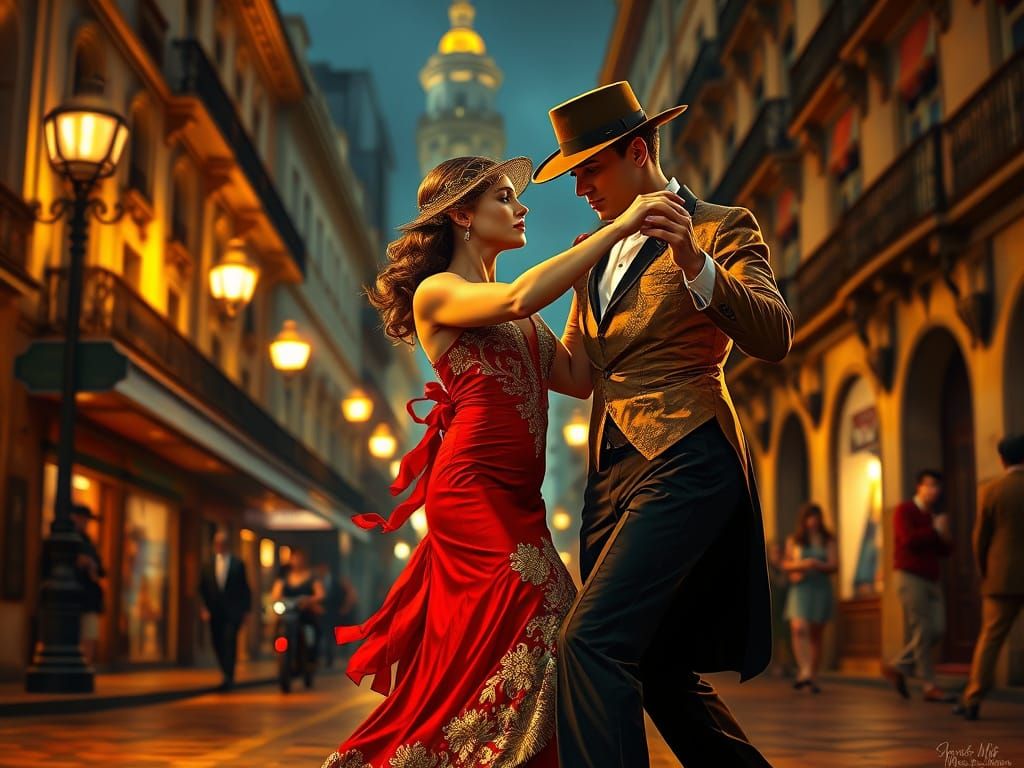 Tango Dancers in Buenos Aires: An Art Deco Scene