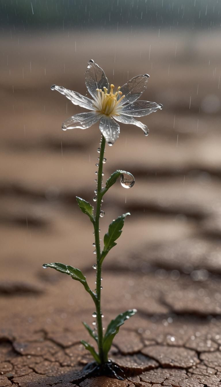Single Steam Flower Blooms in Rainy Desert