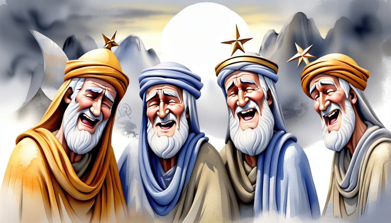 Mournful Widows Amidst Wise Men's Mirth in Soft Gray Light