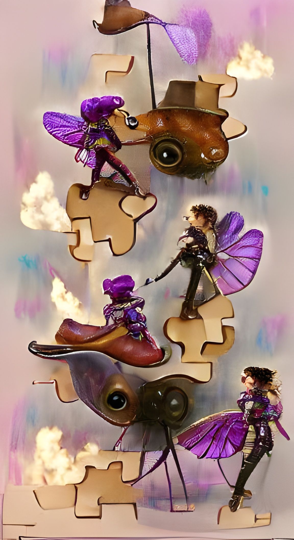 Steampunk Pixie Rides Giant Fly With Purple Boots