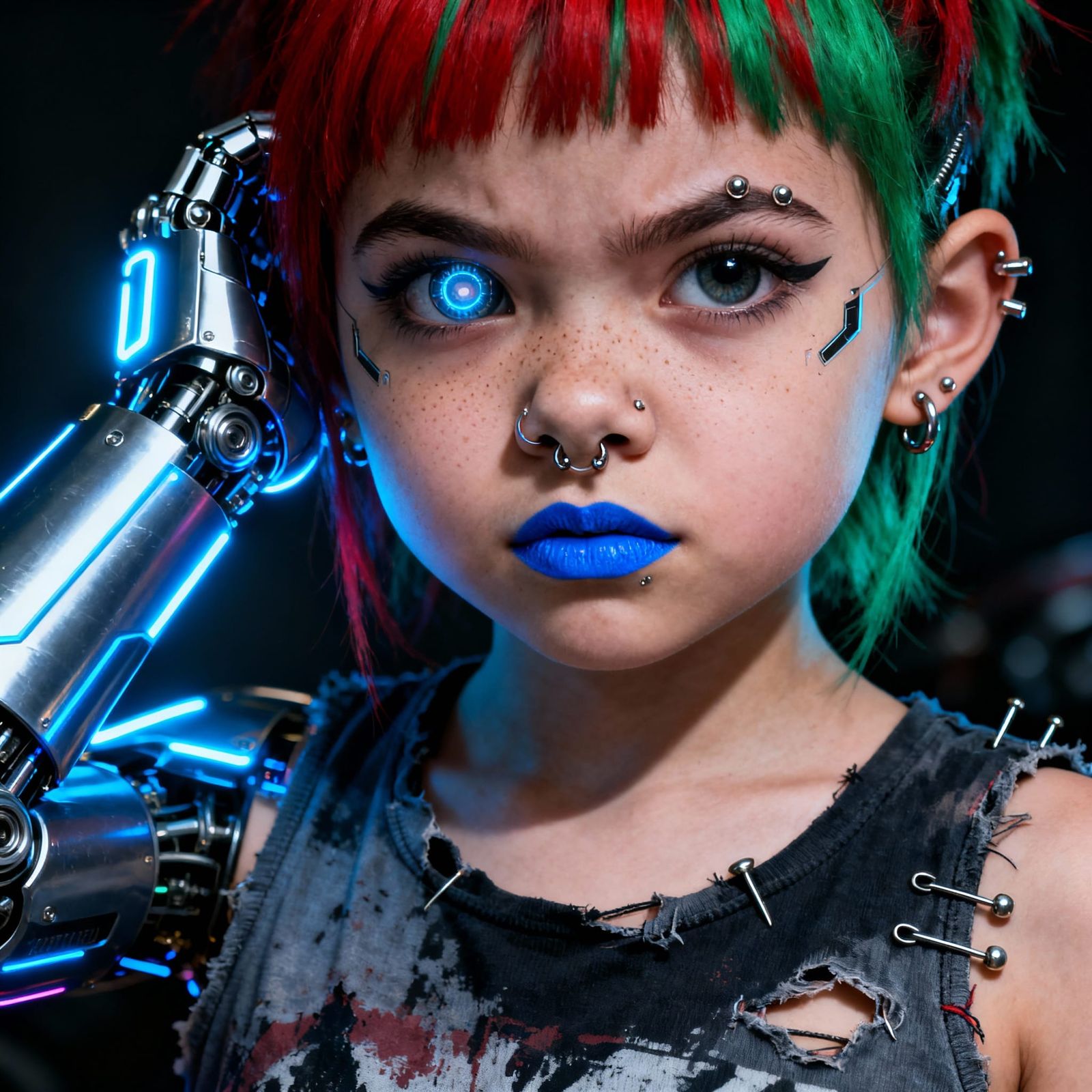 Cyberpunk Biker Girl with Cyborg Arm