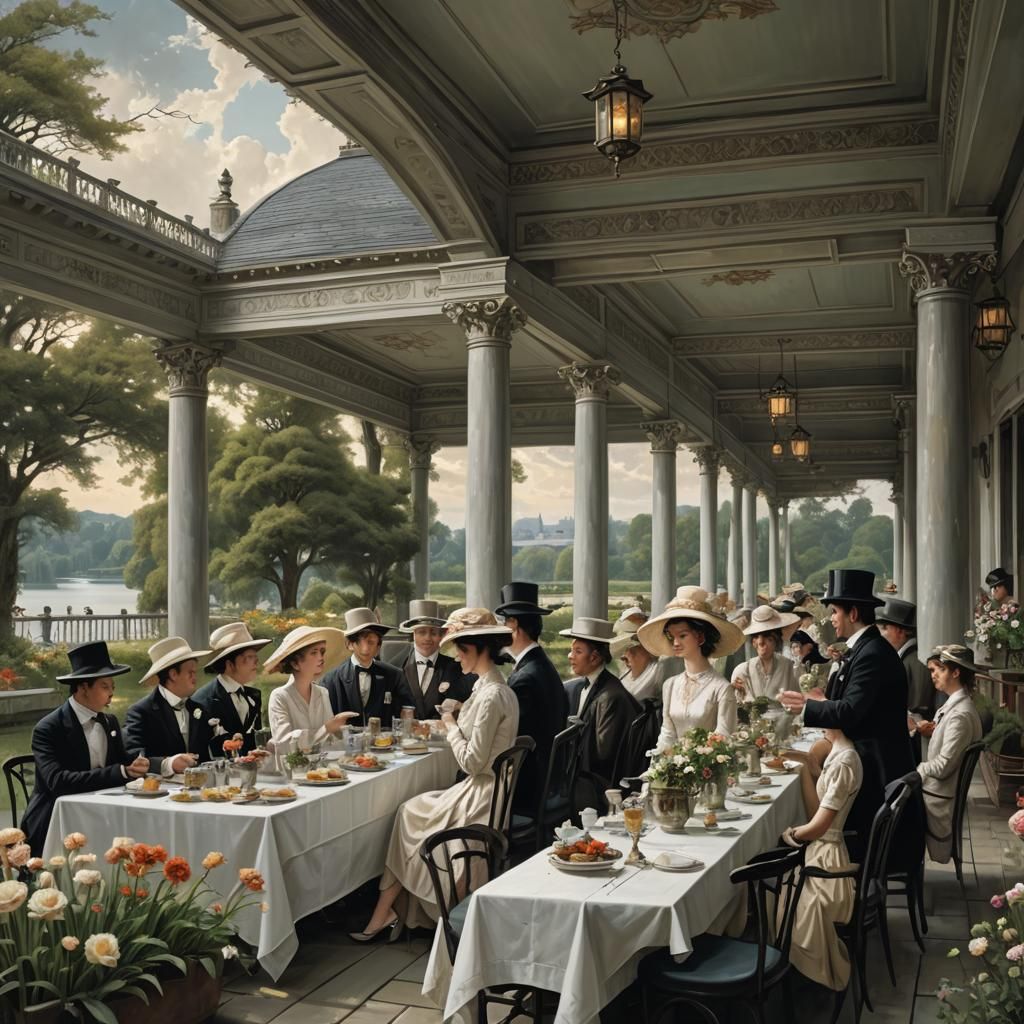 Steampunk Banquet by Lake at Classical Mansion