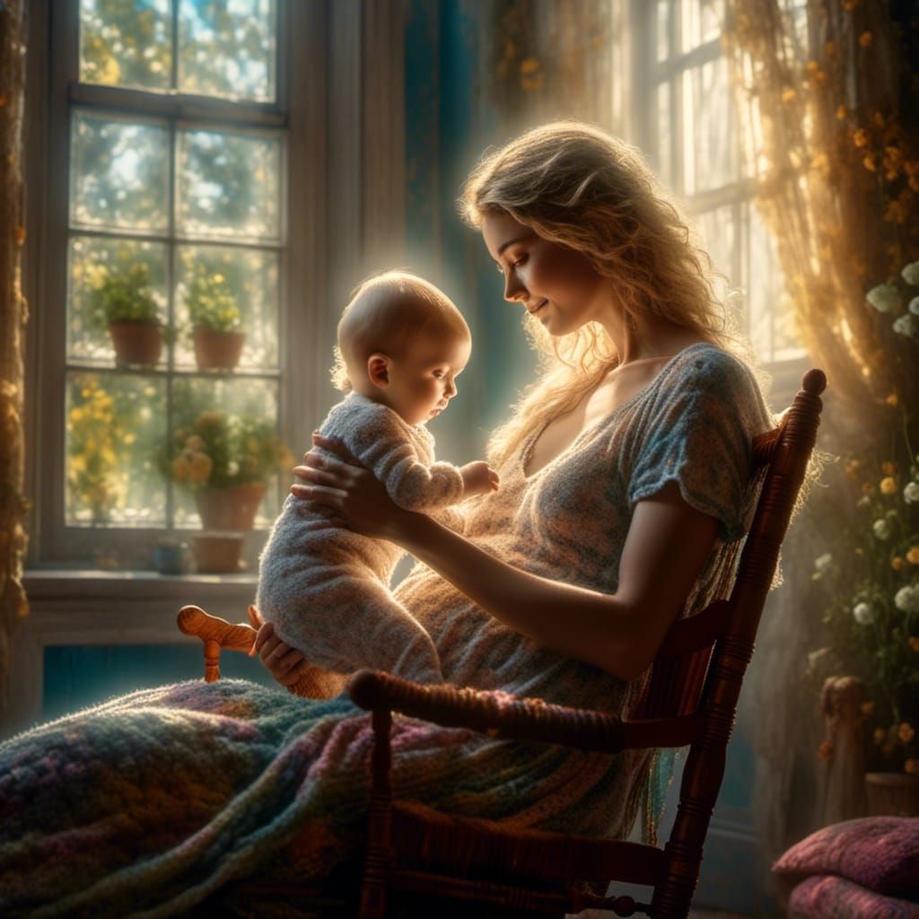 Serene Mother and Baby Portrait in Sunlight