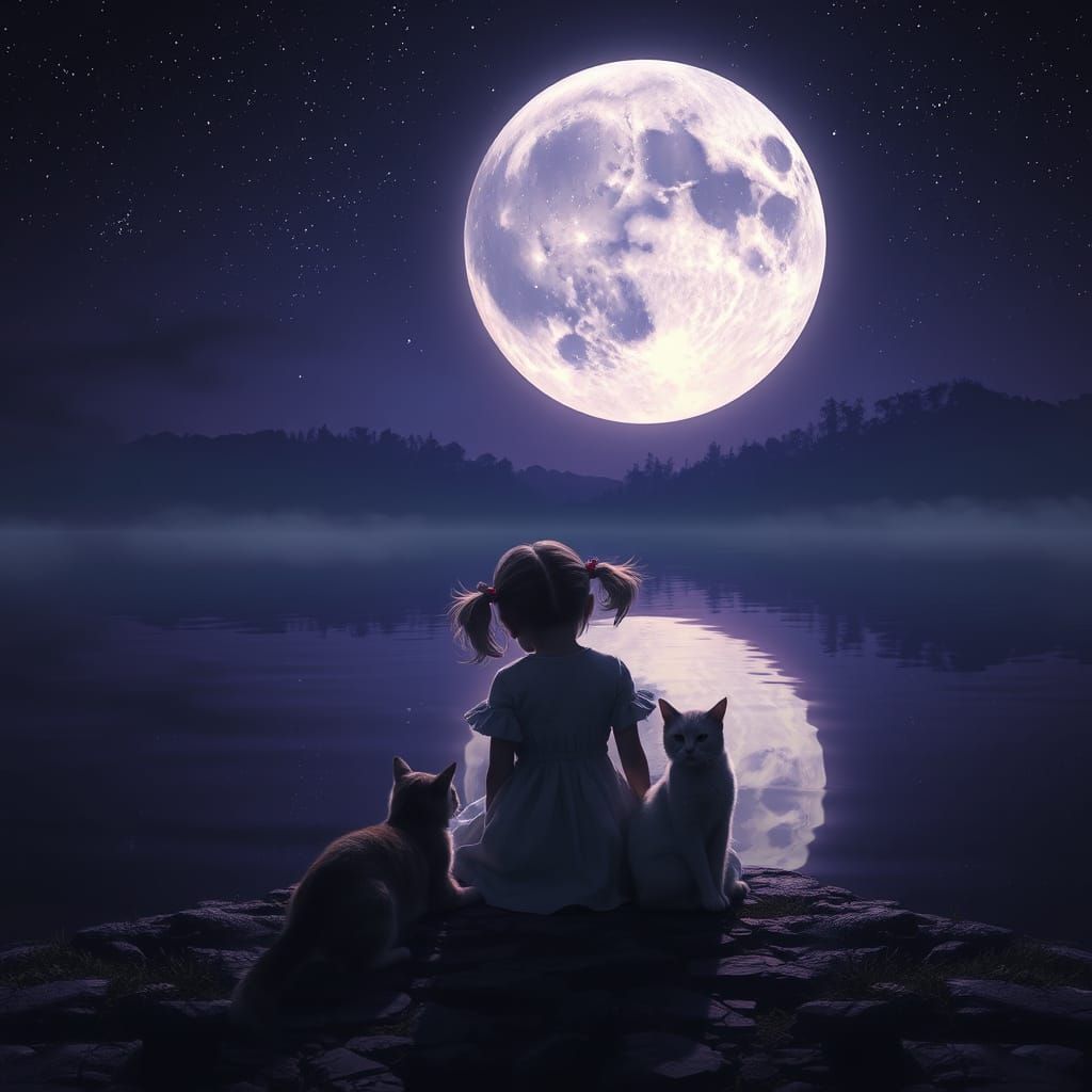 Night Lake Reflection: Fantasy Digital Art