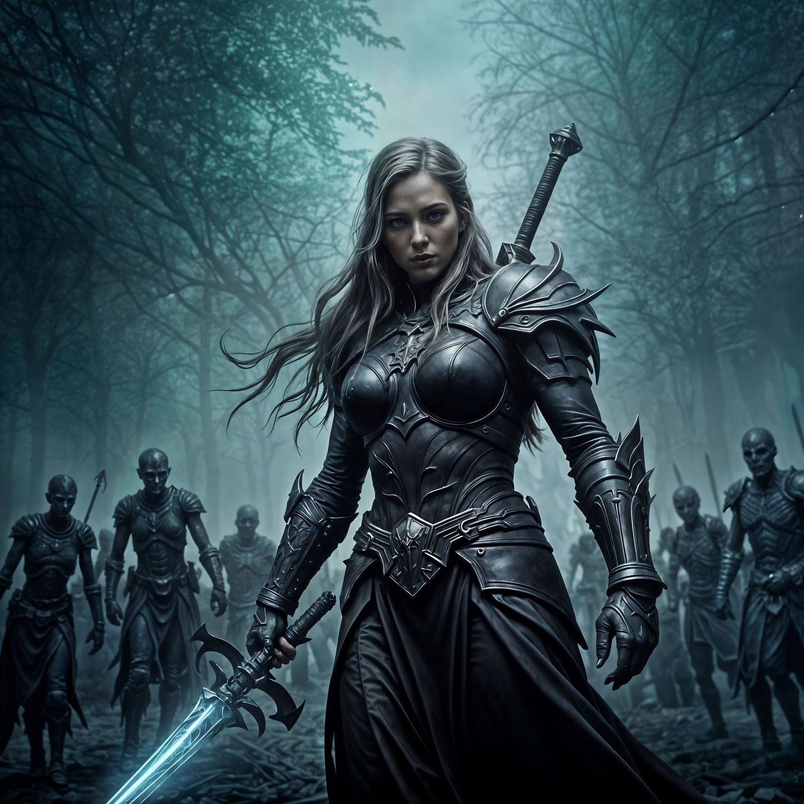 Dark Fantasy Warrior Defies Undead Horde in a Haunting Grave...