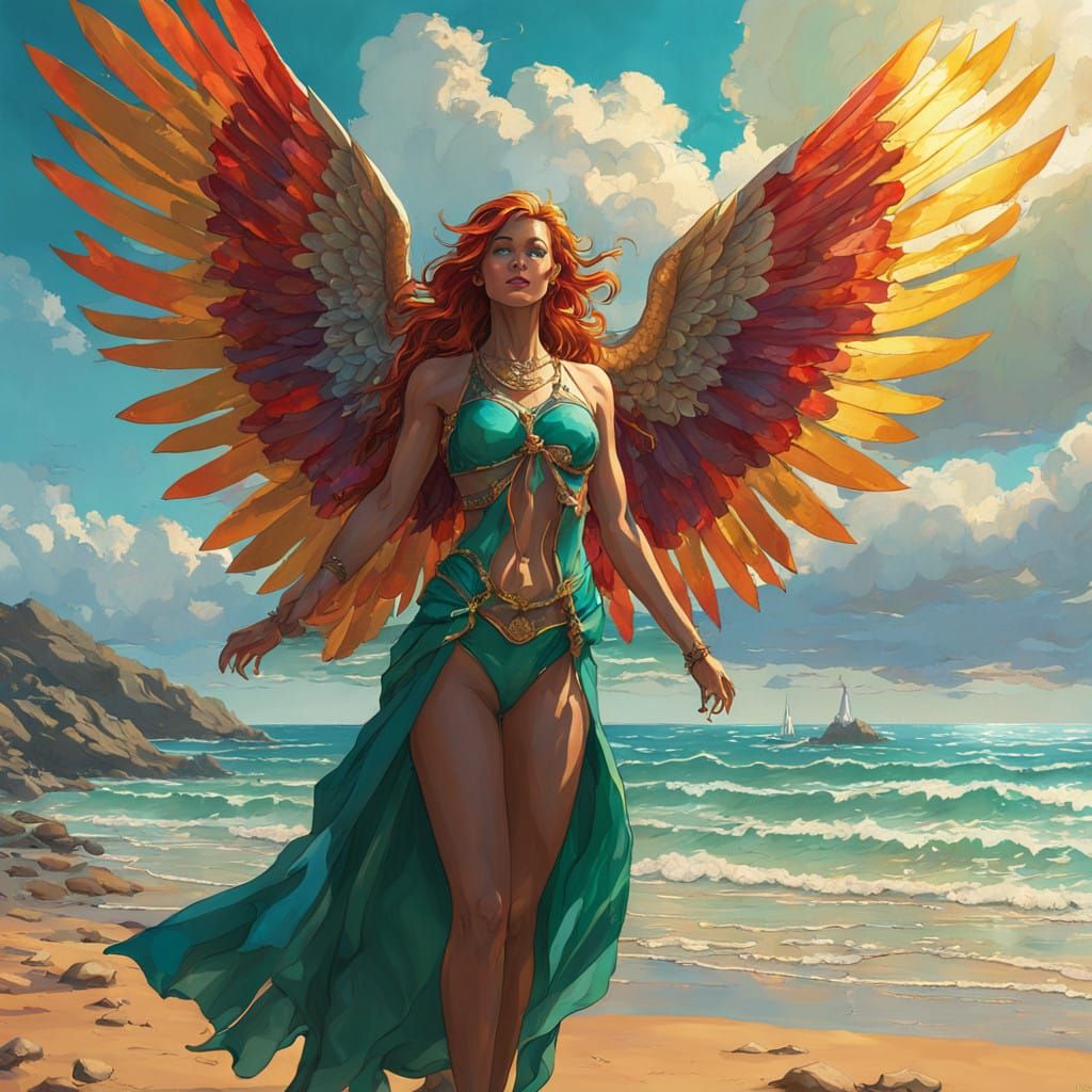 Serene Angel Basks in Sunrise on the Beach