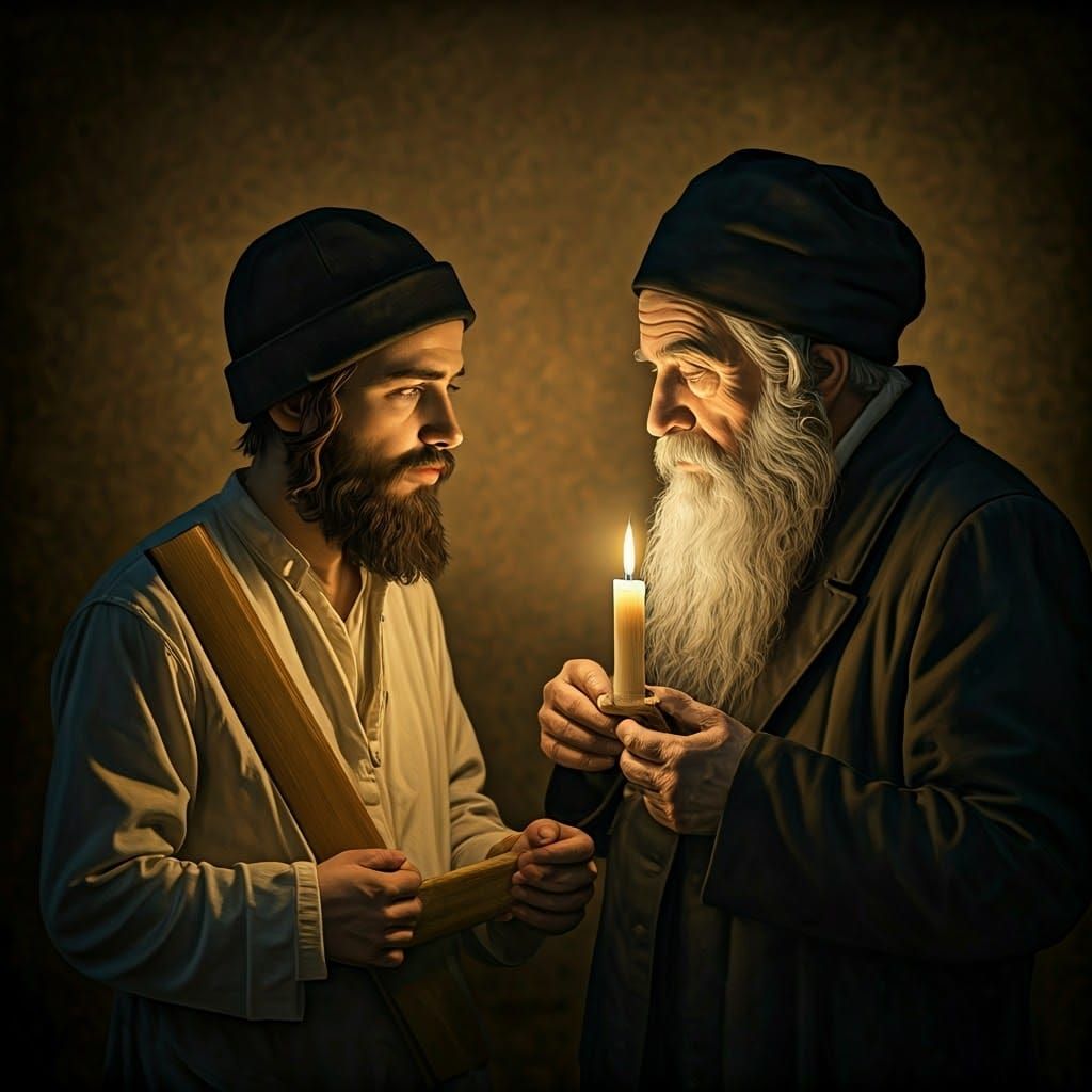 Rabbi and Young Man in Somber Reflection