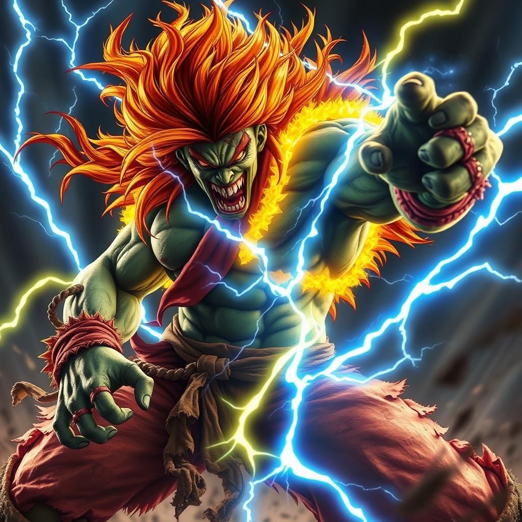 Blanka Raging in Electrical Storm: Anime Style