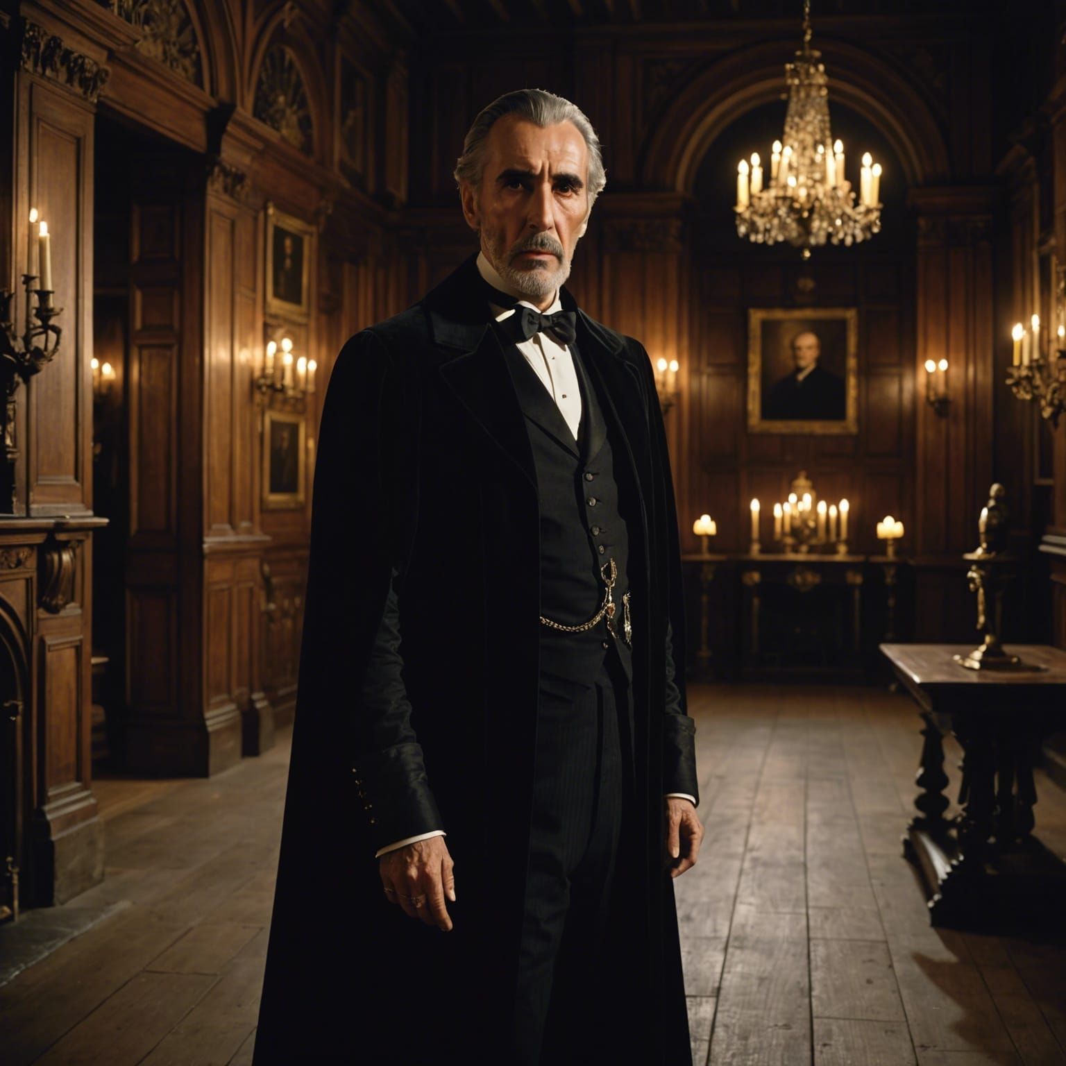 Count Dracula in Scottish Castle: Cinematic Film Still