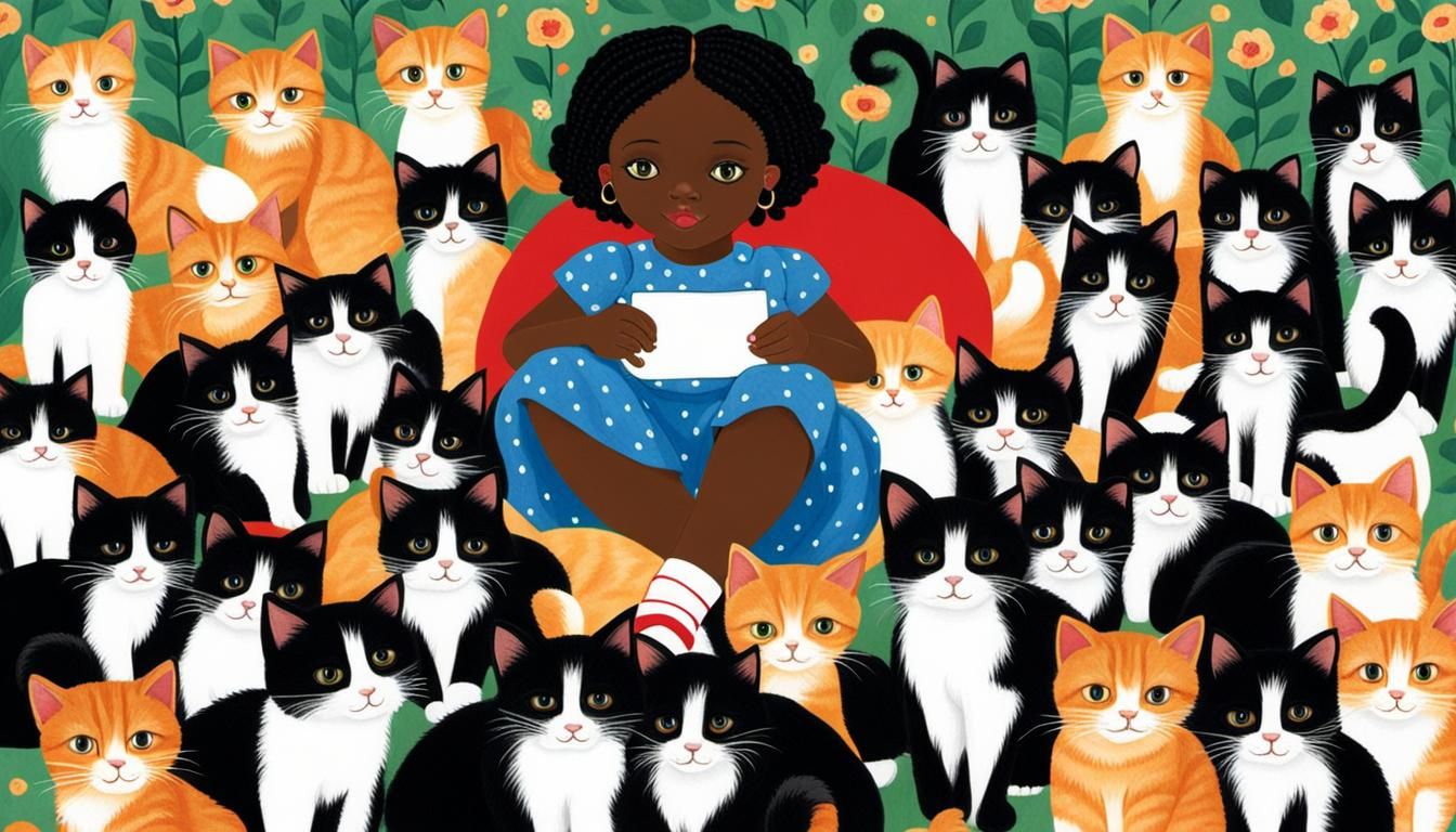 Girl with Kittens in Mary Engelbreit Style