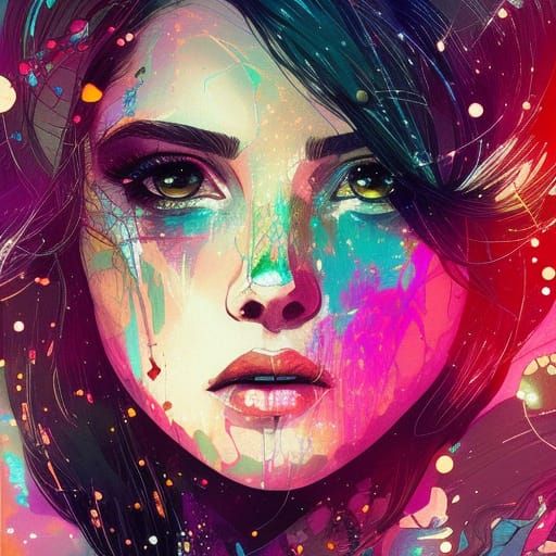 Galactic Eyes Portrait in Mixed Media Style