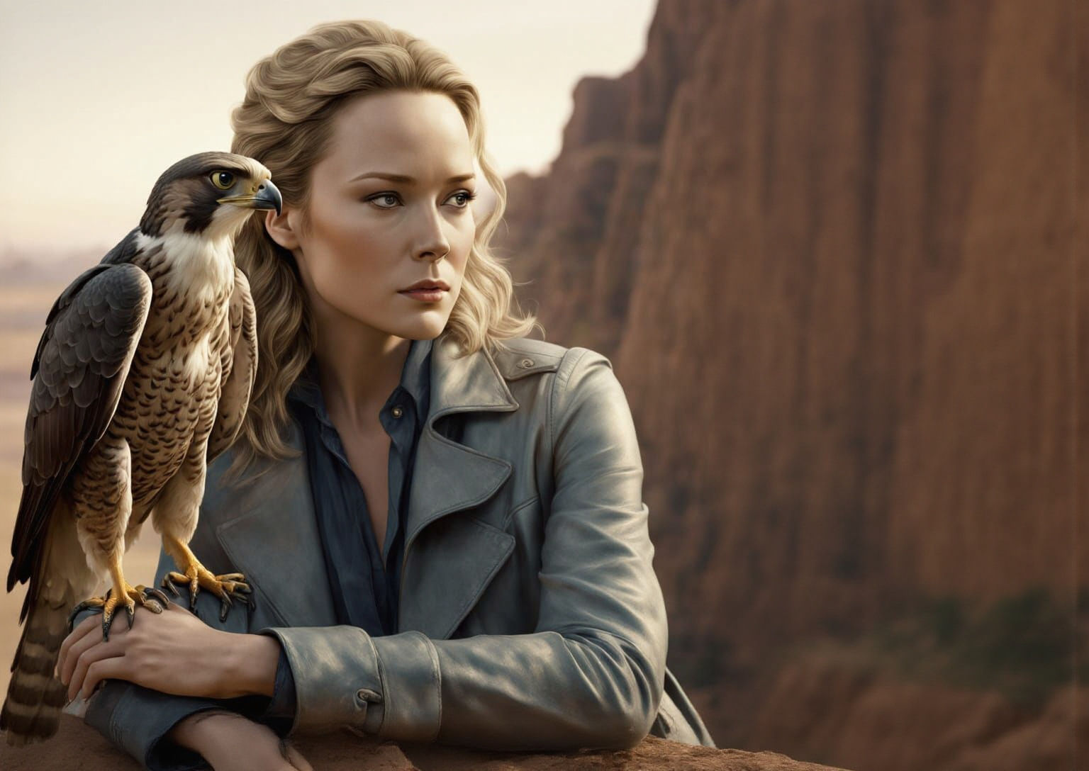 Double Exposure: Woman Merging with Falcon