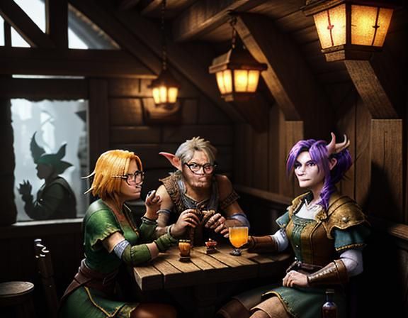 Goblins Enjoying Cocktails in a Rustic Tavern