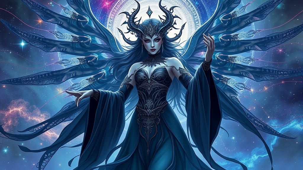 Darklight Goddess in Cosmic Art Style