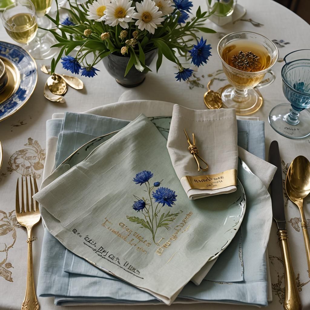 Elegant Napkins and Tea Seeds on Patio Table