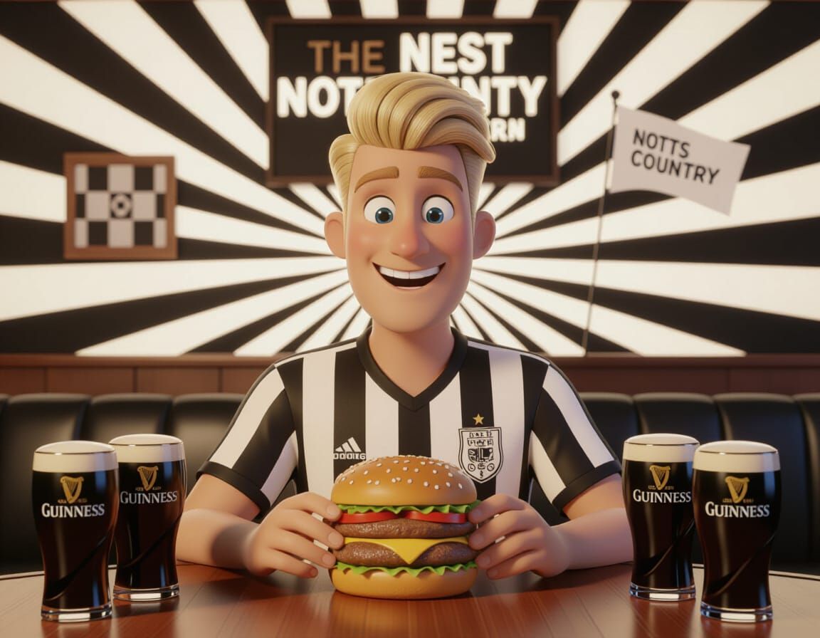 Smiling Man in Soccer Shirt with Giant Burger