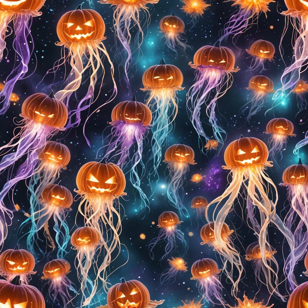 Glowing Jack-o'-Lantern Jellyfish in Bioluminescent Deep Sea