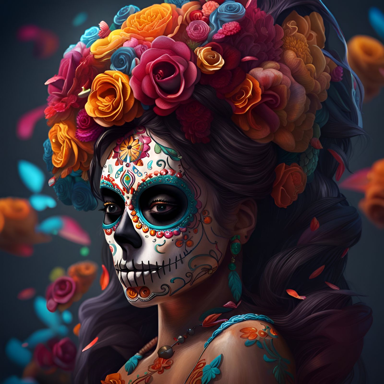 Hyperrealistic Día de los Muertos Splash Art