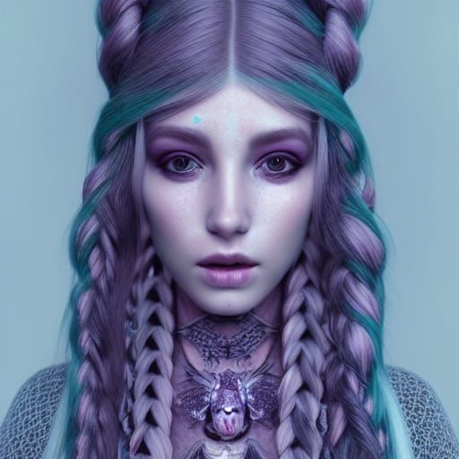 Ethereal Witch Portrait with Bats and Spiders