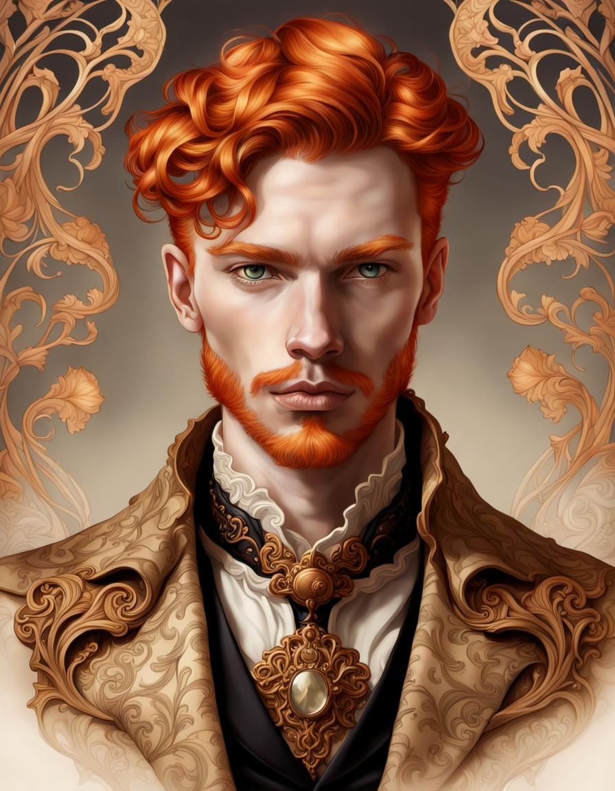 Fantasy Victorian Ginger Male Portrait in Art Nouveau Style