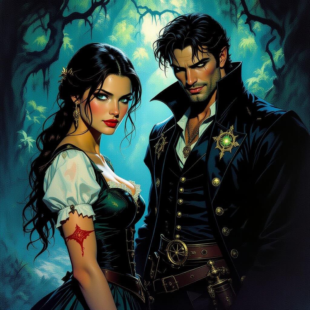 Mystical Forest Encounter in a Frazetta-esque Style