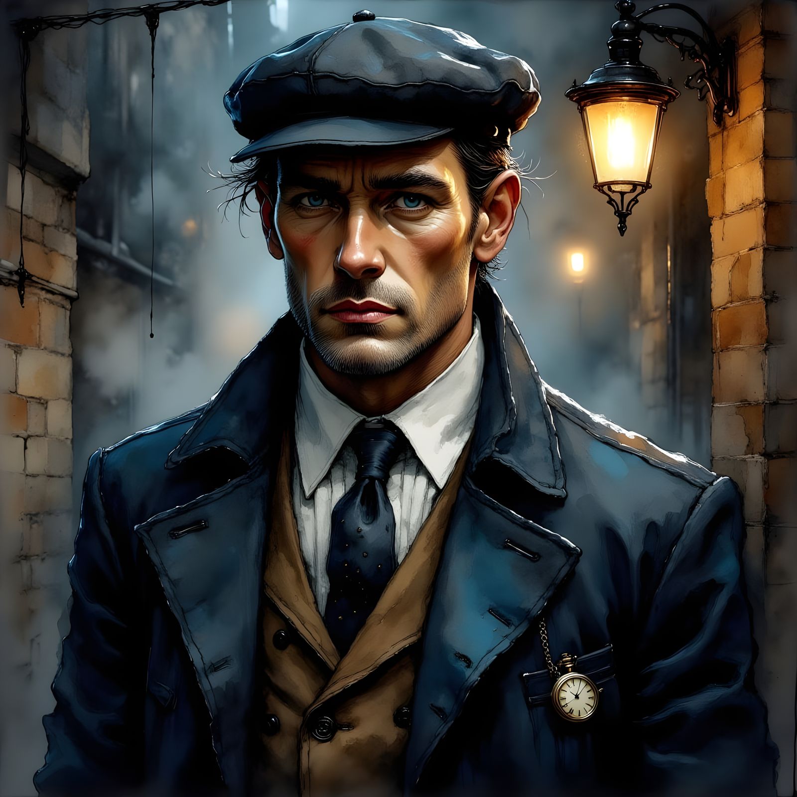 Handsome Mobster Portrait with Ink Drawing Aesthetic