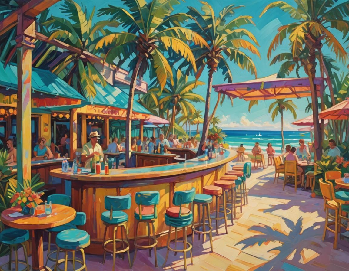 Tropical Island Beach Bar in Fauvist Style