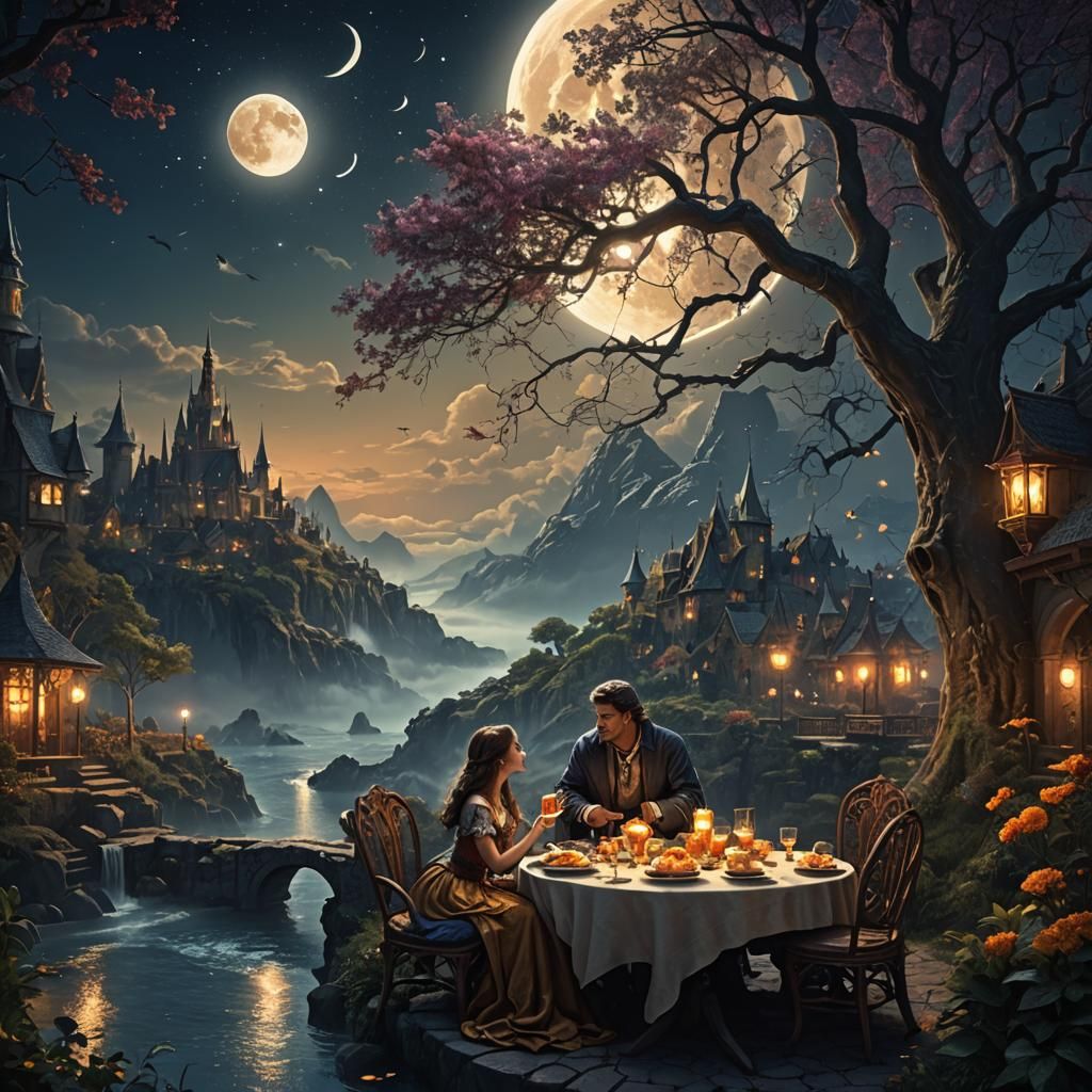 Magical Moonlight Kiss: Detailed Fantasy Concept Art
